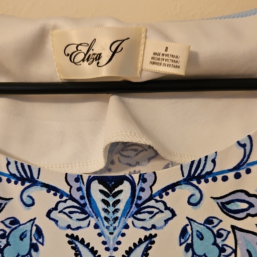 Eliza J Blue and White Patterned Dress